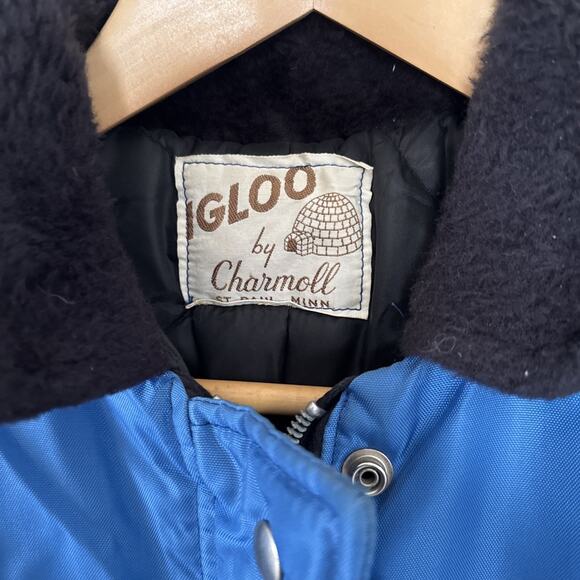 Charmoll Igloo Vtg Snowmobile suit Men Sz L 70s Boot Strap Blue Zip 25” Inseam - Picture 2 of 16
